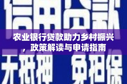 玉州农业银行贷款助力乡村振兴，政策解读与申请指南